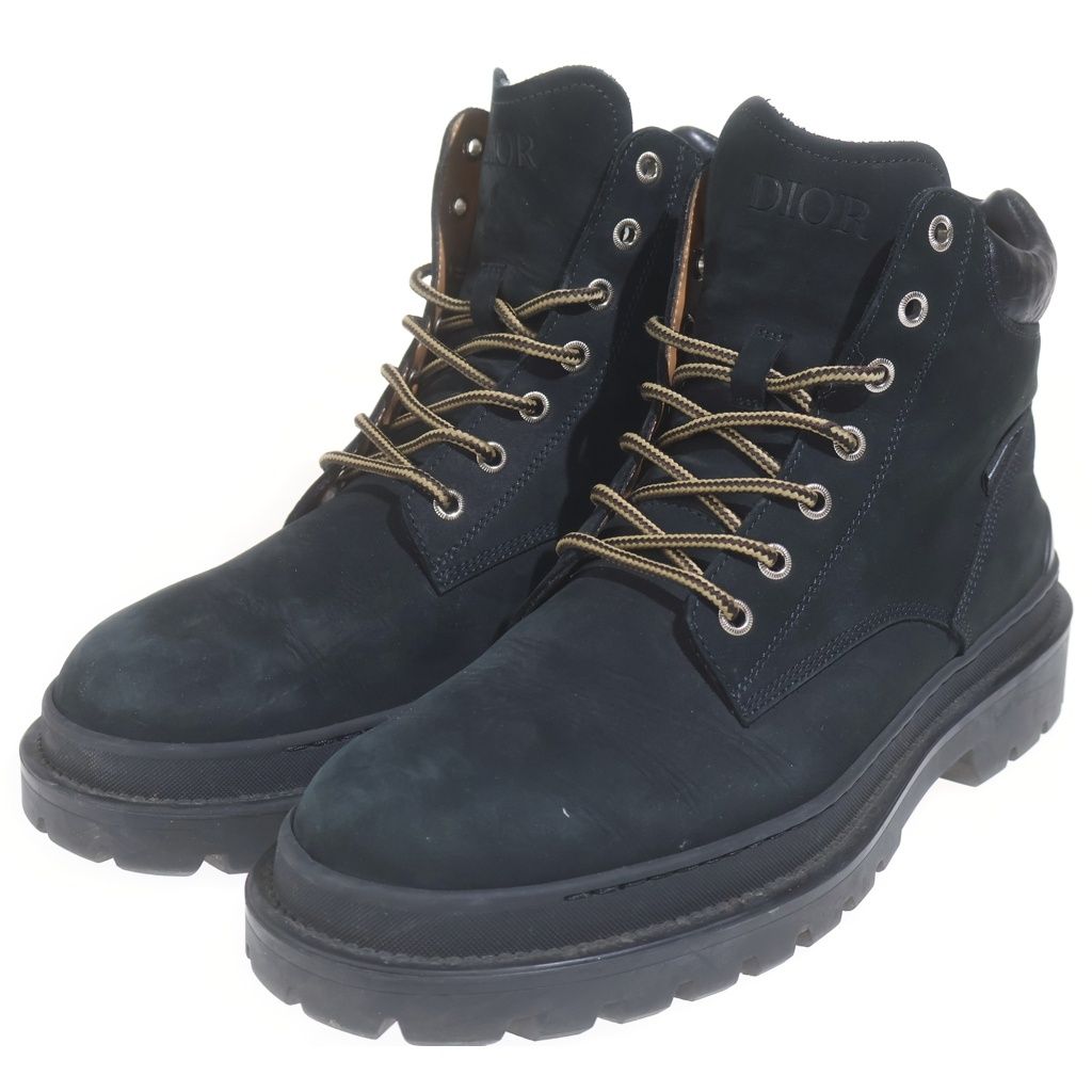 Dior Oblique Embossed Leather Lace Up Work Short Boots Black — view 2