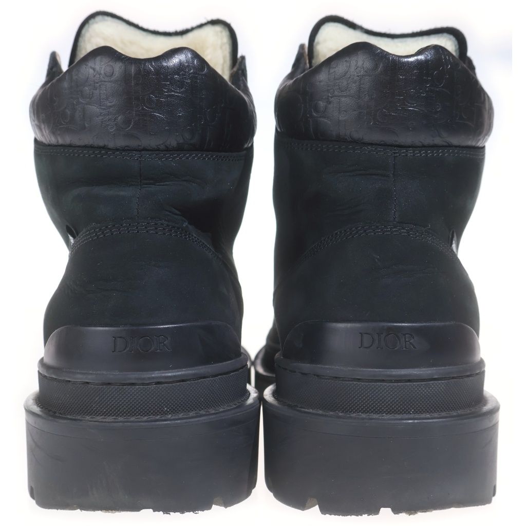 Dior Oblique Embossed Leather Lace Up Work Short Boots Black — view 3