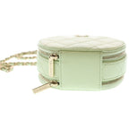 Chanel Mini Round Quilted Chain Shoulder Bag Vanity Lime Green Caviar Leather — view 4