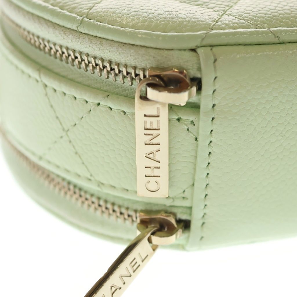 Chanel Mini Round Quilted Chain Shoulder Bag Vanity Lime Green Caviar Leather — view 6