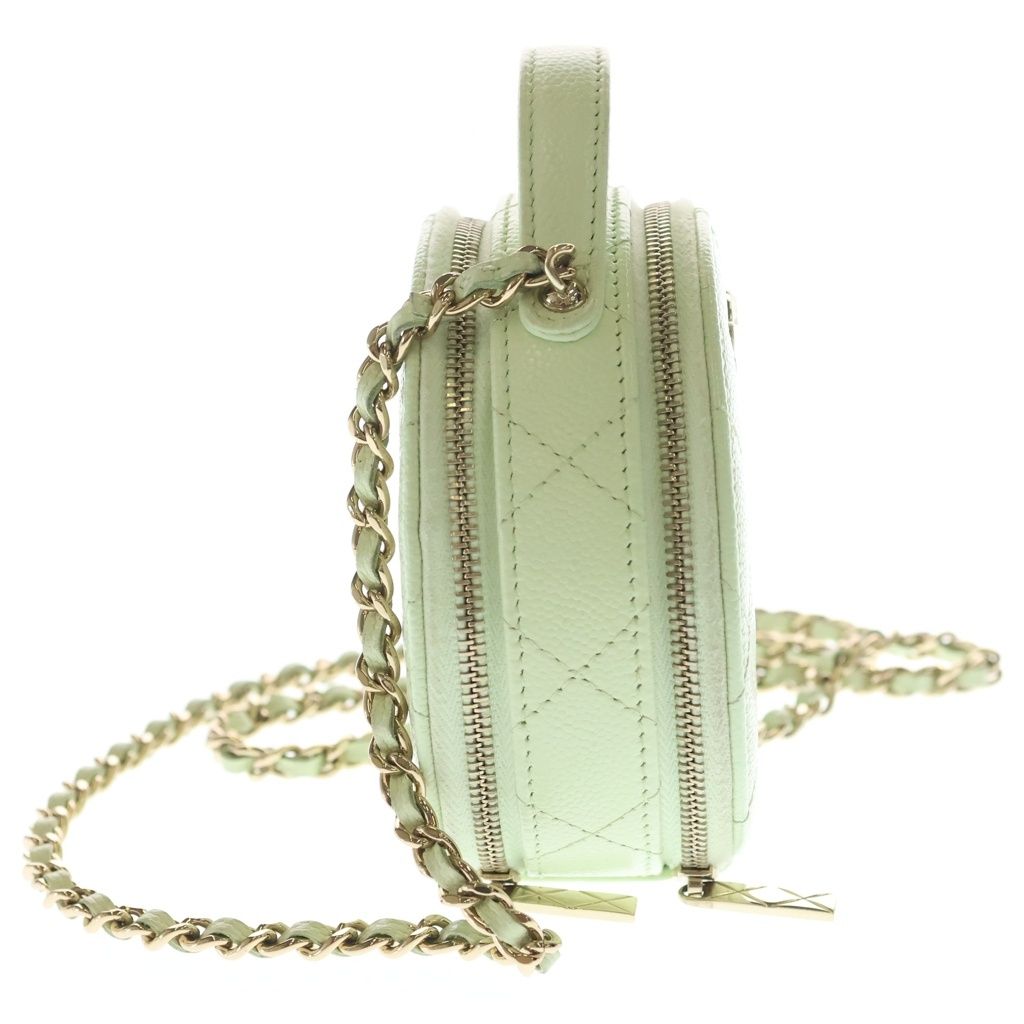 Chanel Mini Round Quilted Chain Shoulder Bag Vanity Lime Green Caviar Leather — view 3