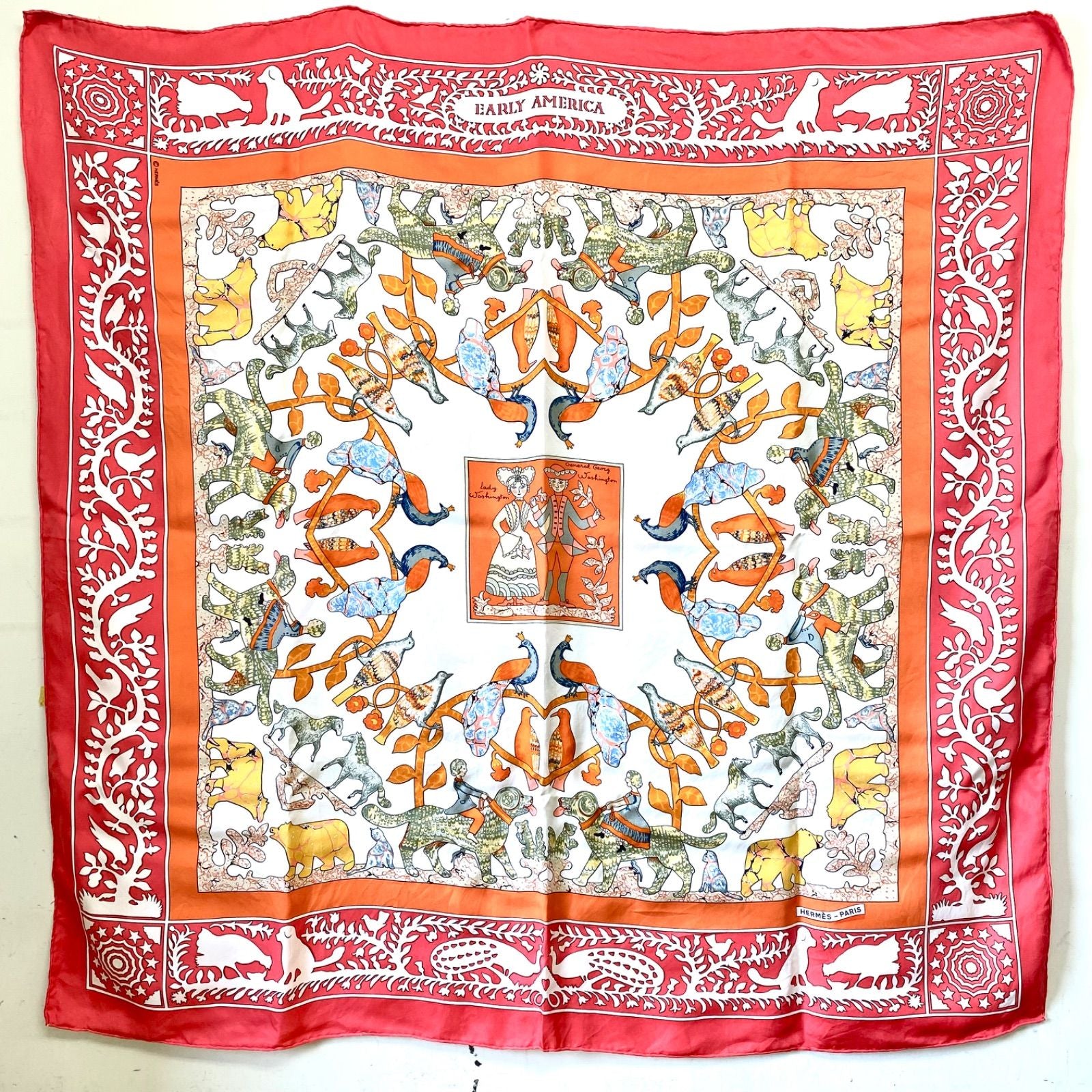 Hermes Carre 90 Early America Vintage Scarf Silk