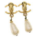 Chanel CC Logo Faux Pearl Charm Earrings Gold — view 2
