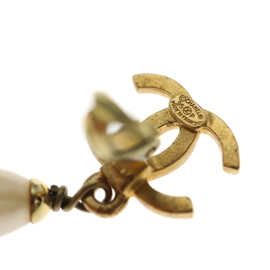 Chanel CC Logo Faux Pearl Charm Earrings Gold — view 6