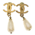 Chanel CC Logo Faux Pearl Charm Earrings Gold
