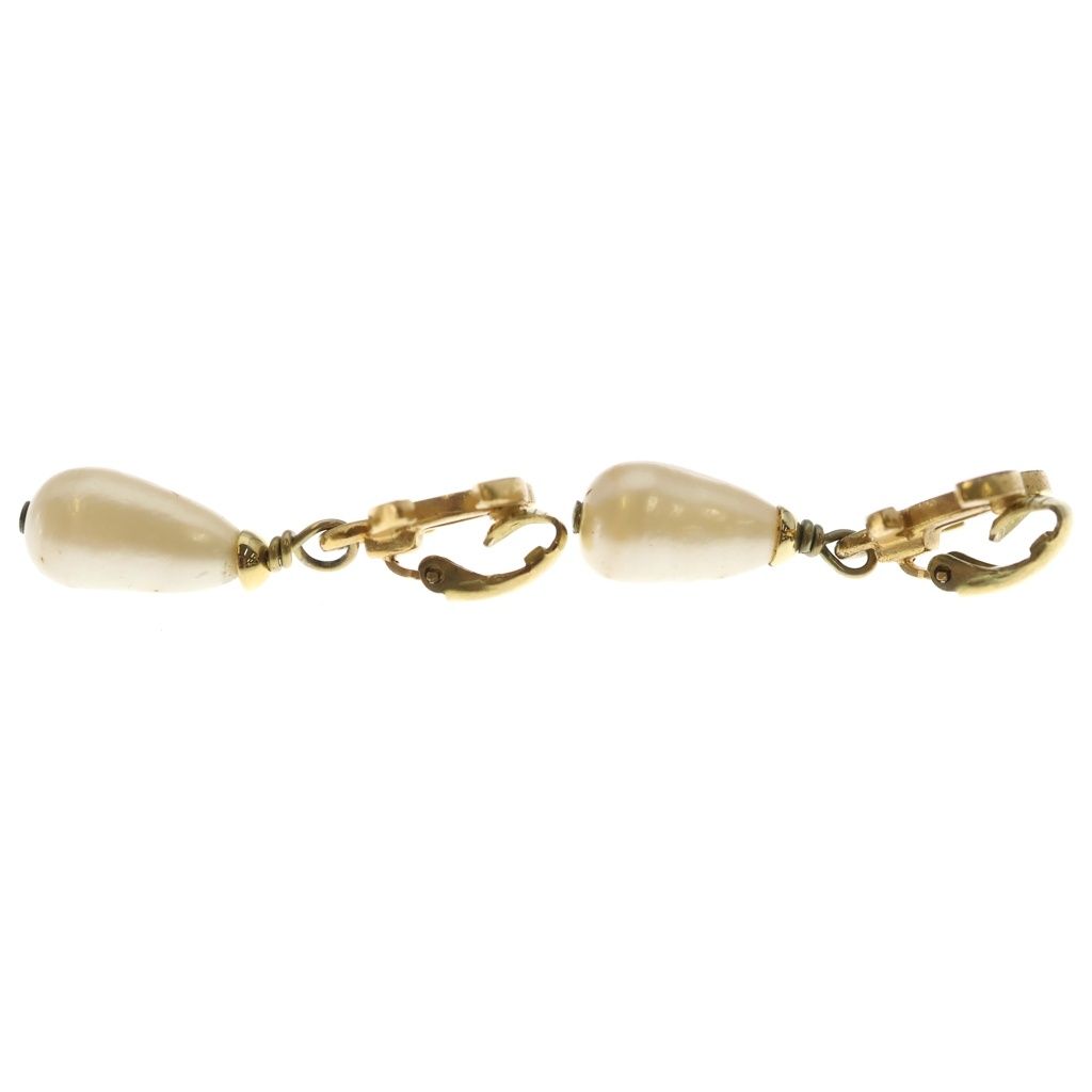 Chanel CC Logo Faux Pearl Charm Earrings Gold — view 3