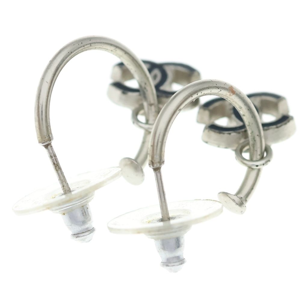 Chanel CC Logo Charm Hoop Earrings Silver — view 2