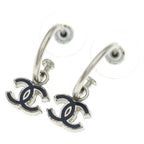 Chanel CC Logo Charm Hoop Earrings Silver