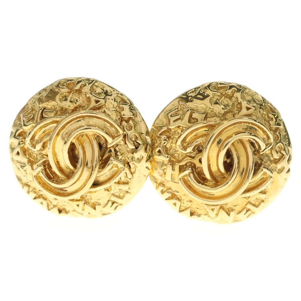Chanel CC Logo Round Earrings Gold