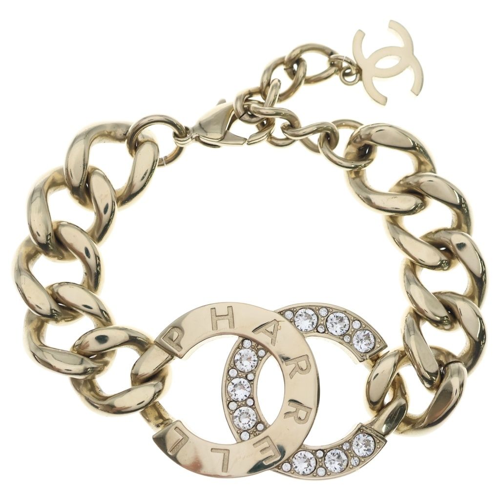 Chanel Pharrell Williams CC Logo Rhinestone Chain Bracelet Gold