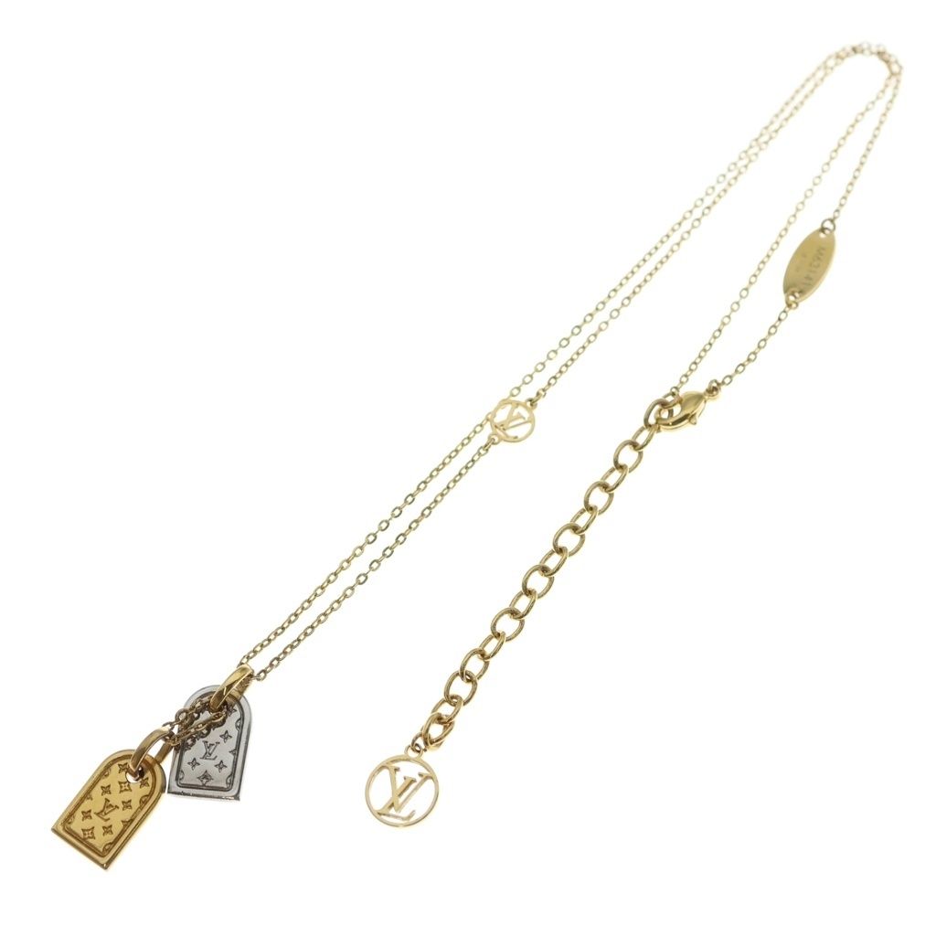 Louis Vuitton Nanogram Miniature Name Tag Pendant Chain Silver Gold — view 2