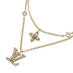 Louis Vuitton Necklace LV Logo Rhinestone Double Strand Pendant Chain Gold