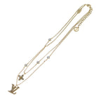 Louis Vuitton Necklace LV Logo Rhinestone Double Strand Pendant Chain Gold — view 2