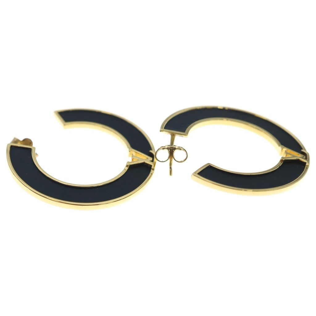 Louis Vuitton LV Round Earrings Black Gold Leather — view 4