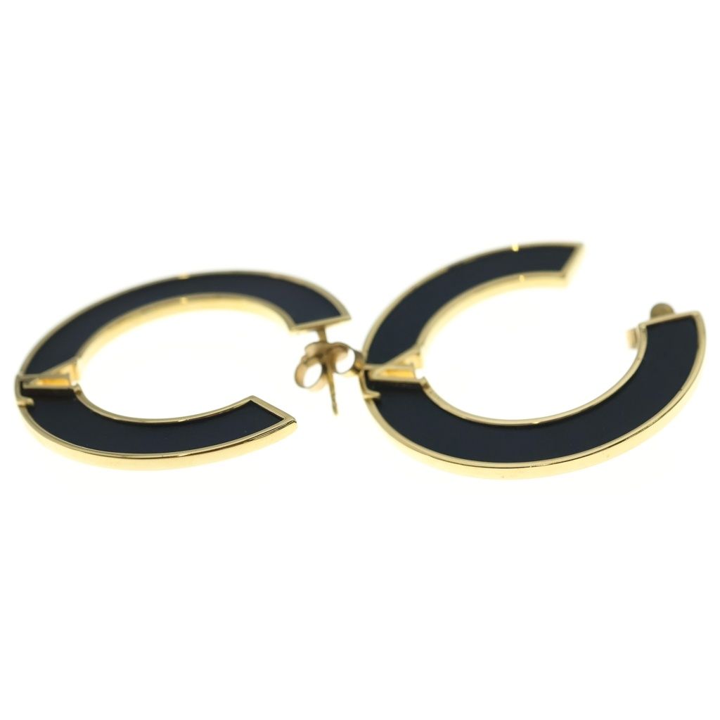 Louis Vuitton LV Round Earrings Black Gold Leather — view 3
