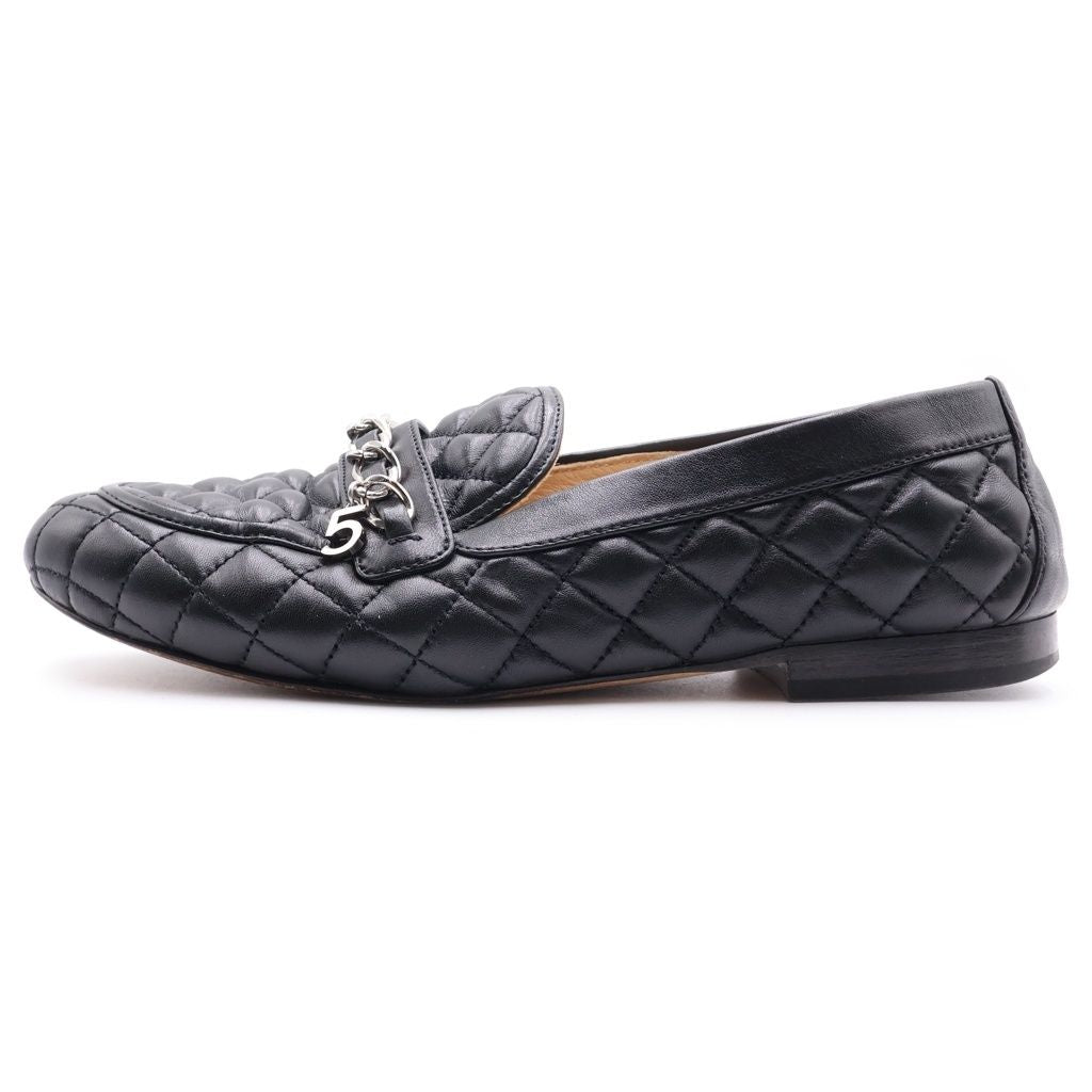Chanel Quilted Loafers Black Leather