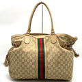 Gucci GG Canvas Sherry Tote Tassel Leather Beige
