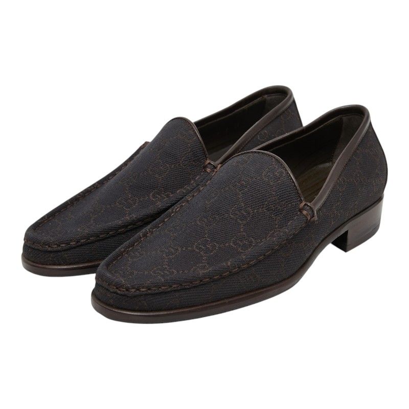 Gucci GG Canvas Loafers Slip on Moccasins Brown