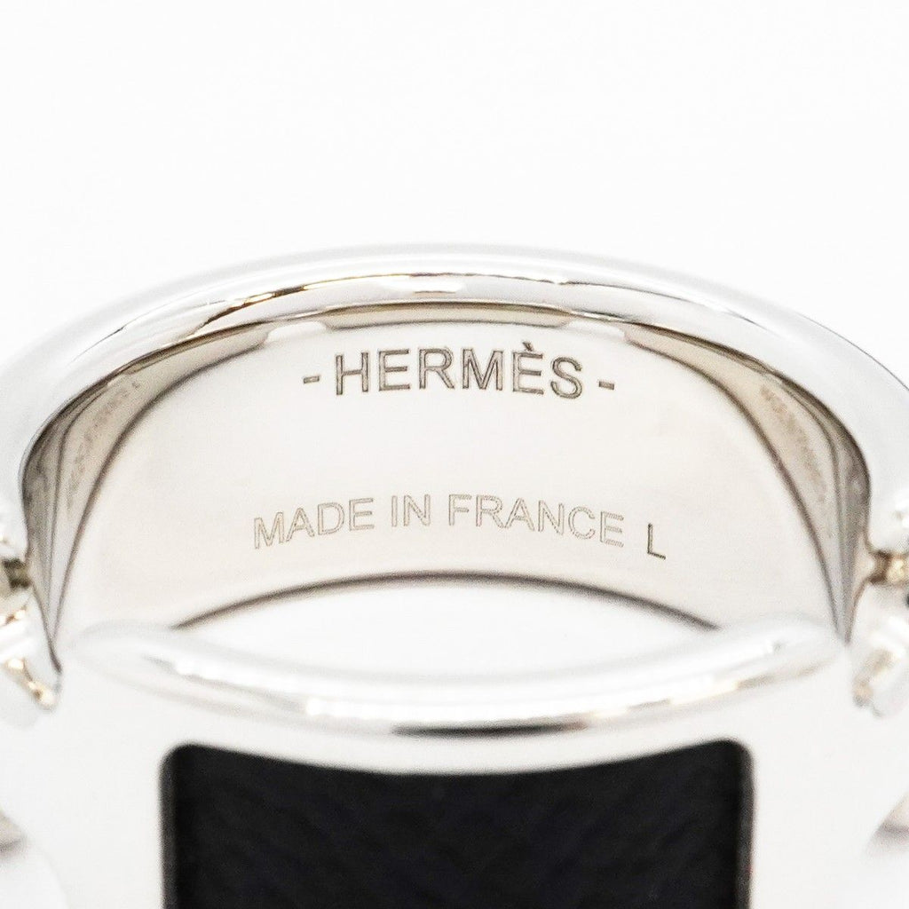 Hermes Ring Olympe Metal Leather Silver Black — view 4