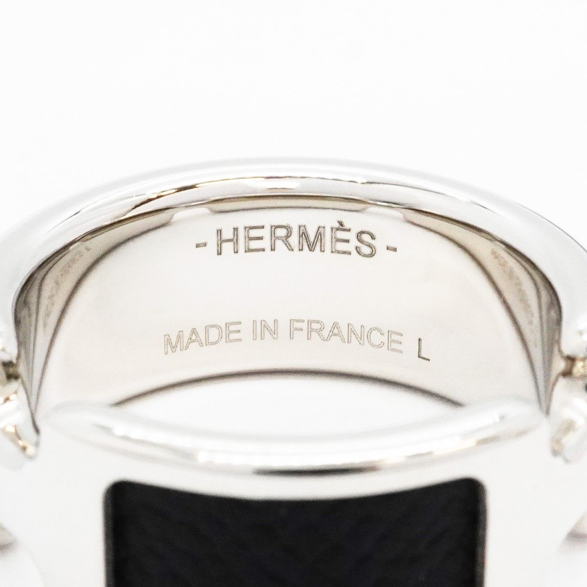 Hermes Ring Olympe Metal Leather Silver Black — view 4