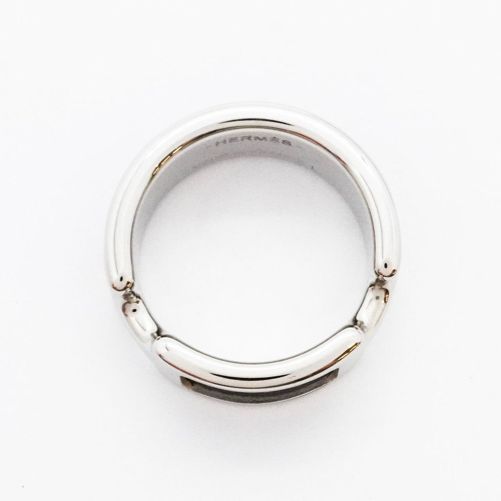 Hermes Ring Olympe Metal Leather Silver Black — view 3