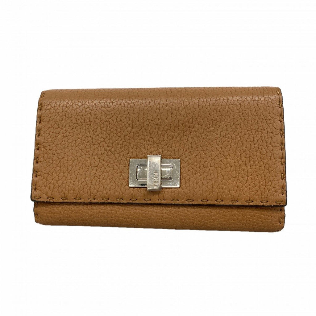 Fendi Wallet Selleria Leather Brown Silver