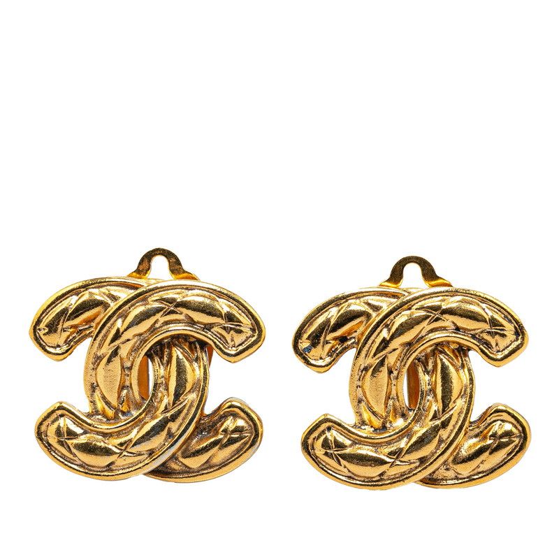 Chanel Quilted CC Logo Earrings Gold Plated