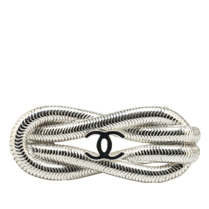 Chanel CC Logo Vintage Brooch Rope Motif Silver Metal