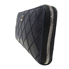 Chanel Wallet Wild Stitch Leather Black Silver Zip Around Quilted Logo — view 4