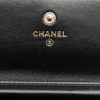 Chanel Quilted CC Logo Camellia Mini Chain Shoulder Wallet Black Lambskin — view 7