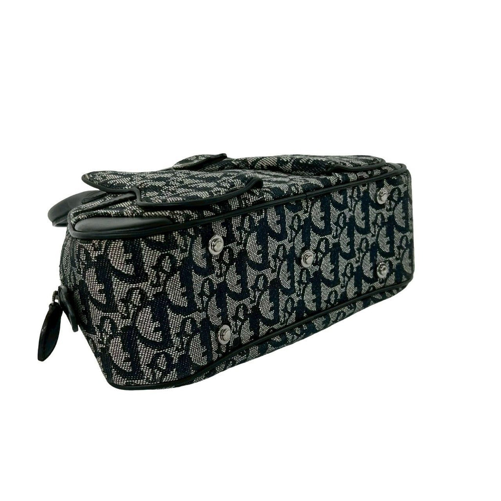 Dior Double Saddle Bag Trotter Pattern Canvas Leather Black — view 7