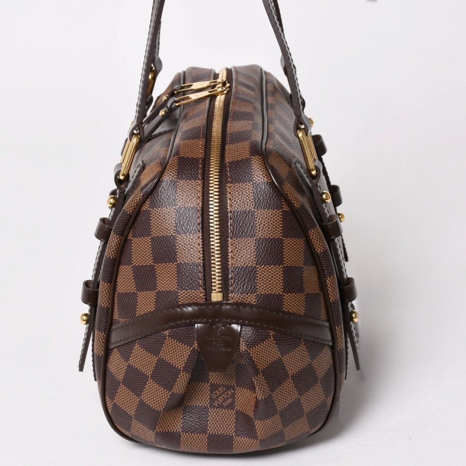 Louis Vuitton Damier Rivington PM Ebene Handbag Brown Gold — view 4