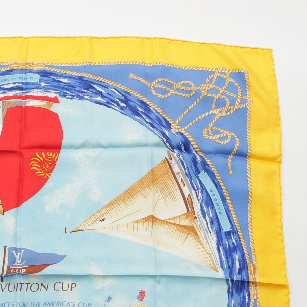 Louis Vuitton Silk Yacht Pattern America's Cup Scarf Yellow Blue — view 3