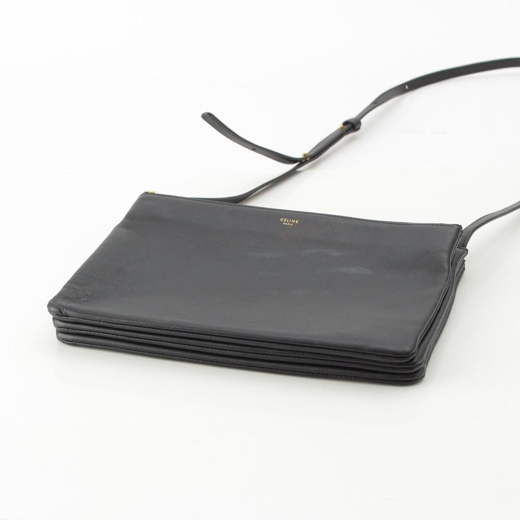 Celine Trio Large Leather Shoulder Bag Black — view 5
