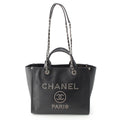 Chanel 25 Deauville Caviar Leather Tote CC Logo Silver Black