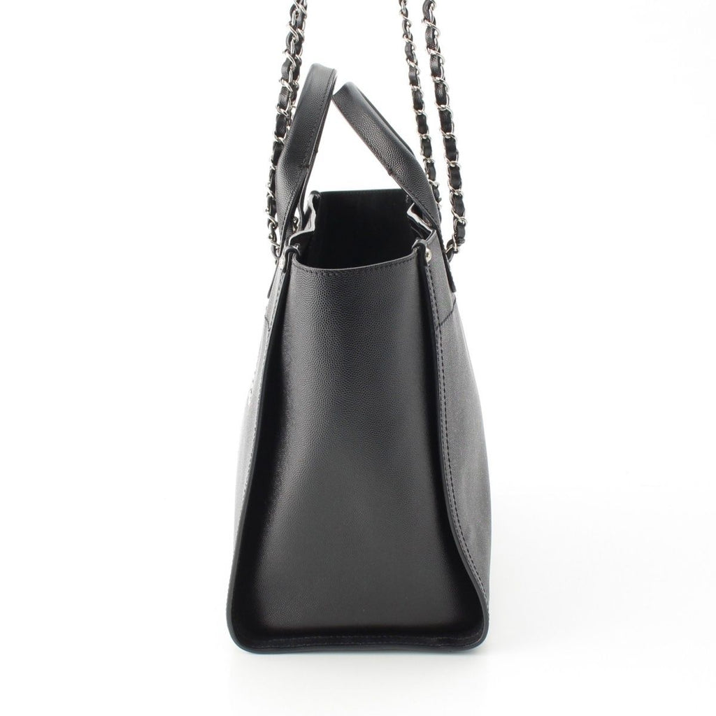 Chanel 25 Deauville Caviar Leather Tote CC Logo Silver Black — view 4