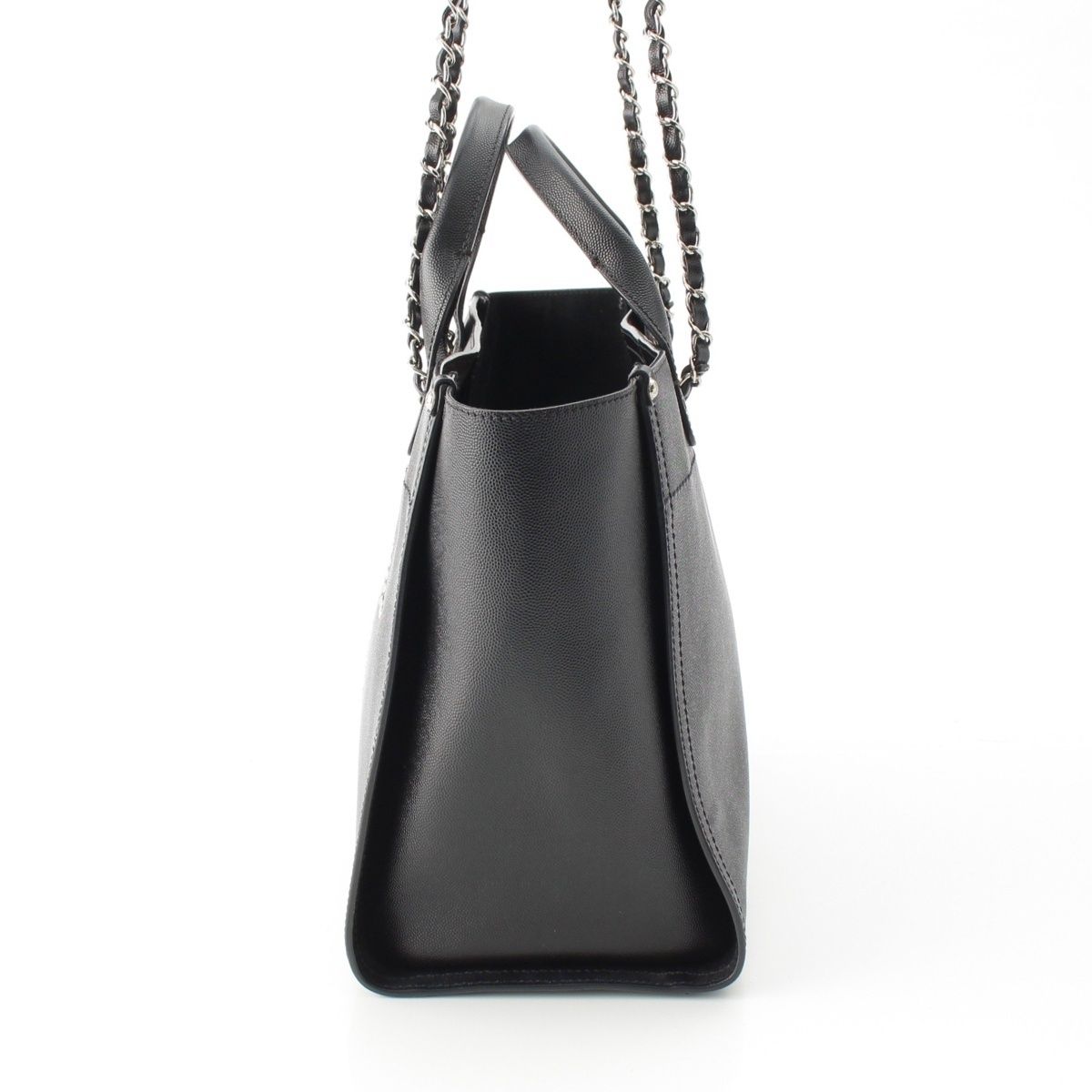 Chanel 25 Deauville Caviar Leather Tote CC Logo Silver Black — view 4