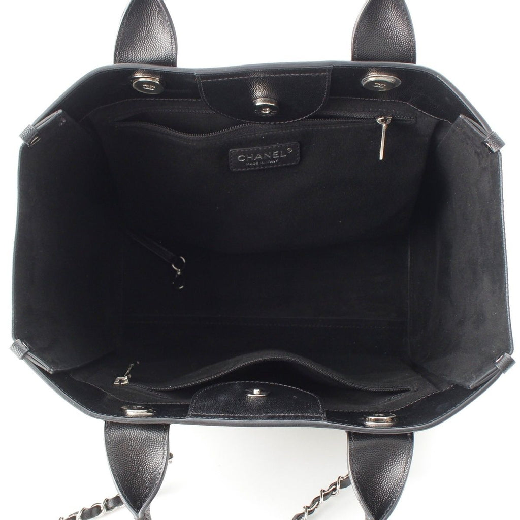 Chanel 25 Deauville Caviar Leather Tote CC Logo Silver Black — view 7
