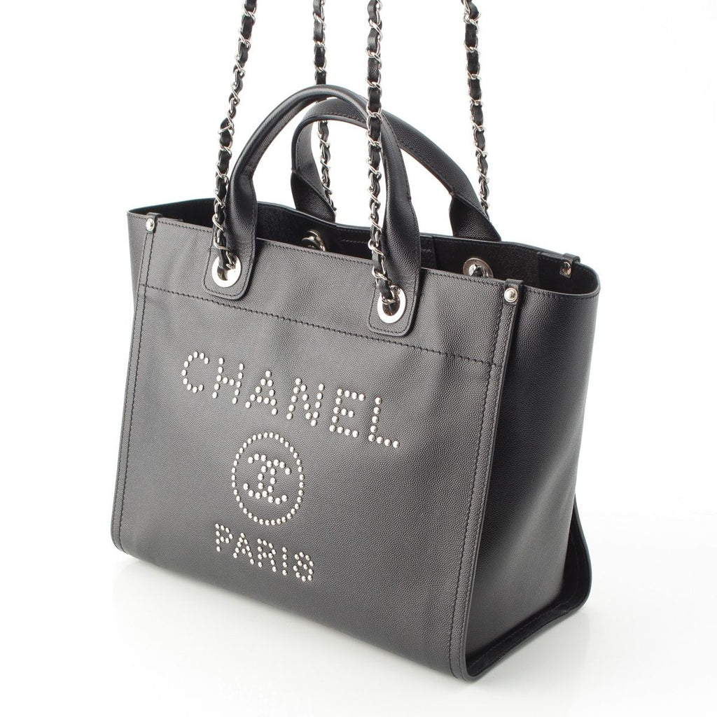 Chanel 25 Deauville Caviar Leather Tote CC Logo Silver Black — view 3
