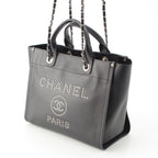 Chanel 25 Deauville Caviar Leather Tote CC Logo Silver Black — view 3