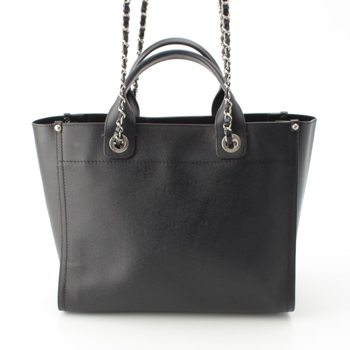 Chanel 25 Deauville Caviar Leather Tote CC Logo Silver Black — view 5