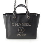 Chanel 25 Deauville Caviar Leather Tote CC Logo Silver Black — view 2