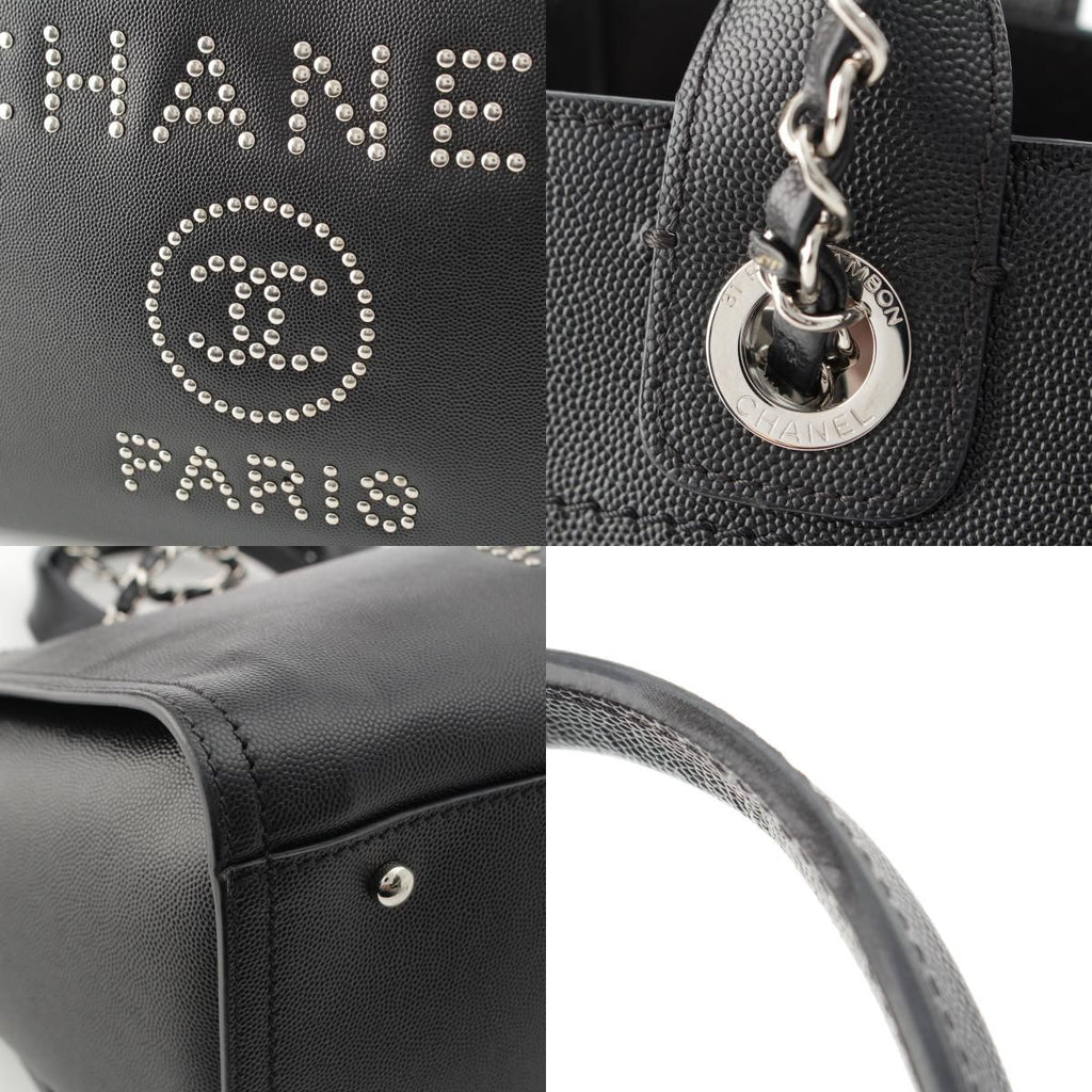 Chanel 25 Deauville Caviar Leather Tote CC Logo Silver Black — view 9