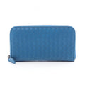 Bottega Veneta Roundlong Wallet Intreccia Blue Leather