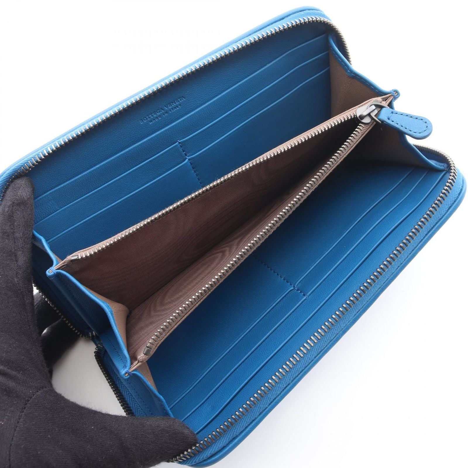 Bottega Veneta Roundlong Wallet Intreccia Blue Leather — view 3