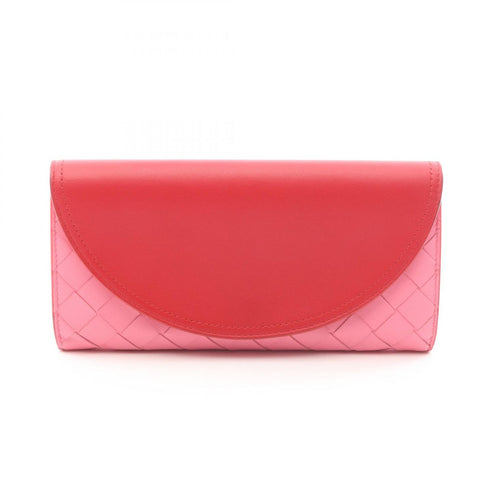 Bottega Veneta Bi Foldlong Wallet Intreccia Red Pink Leather