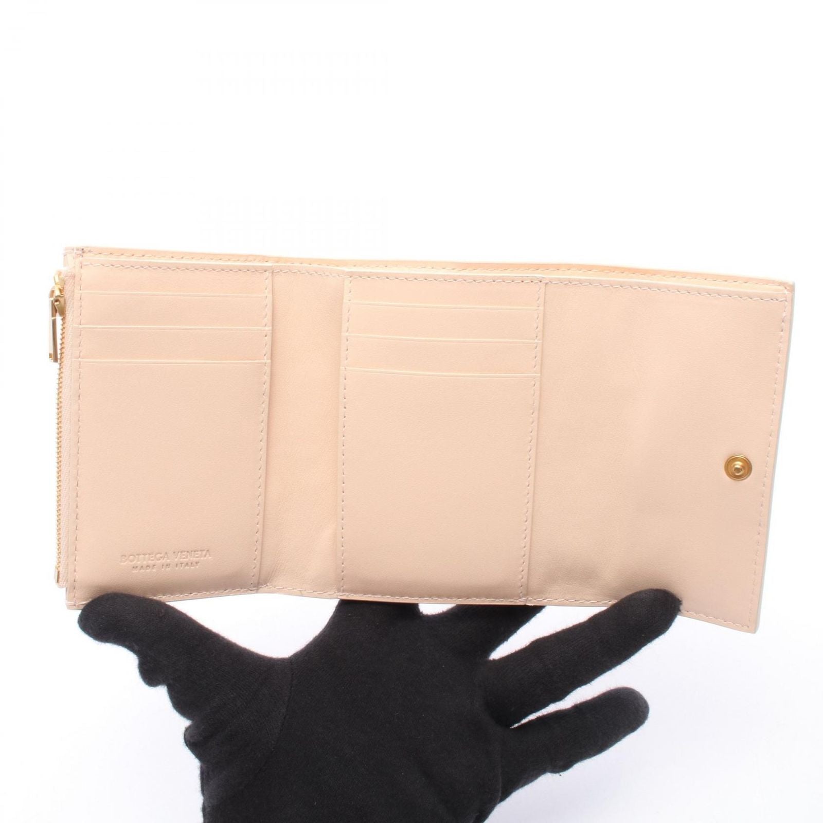 Bottega Veneta Tri Foldwallet Cassette Maxi Intreccia Baby Pink Leather — view 3