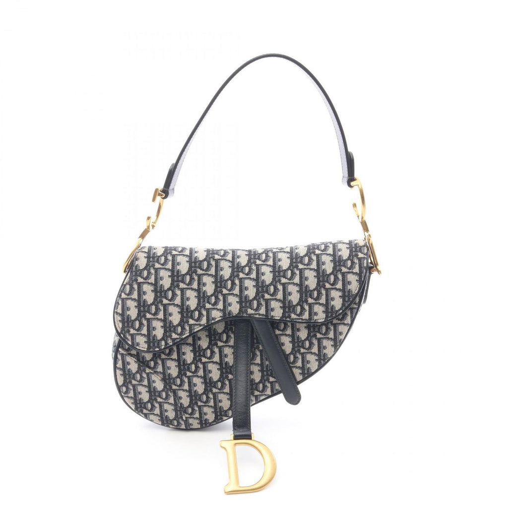 Dior Dio Handbag Saddle Oblique Navy Canvas Leather Saddlebag