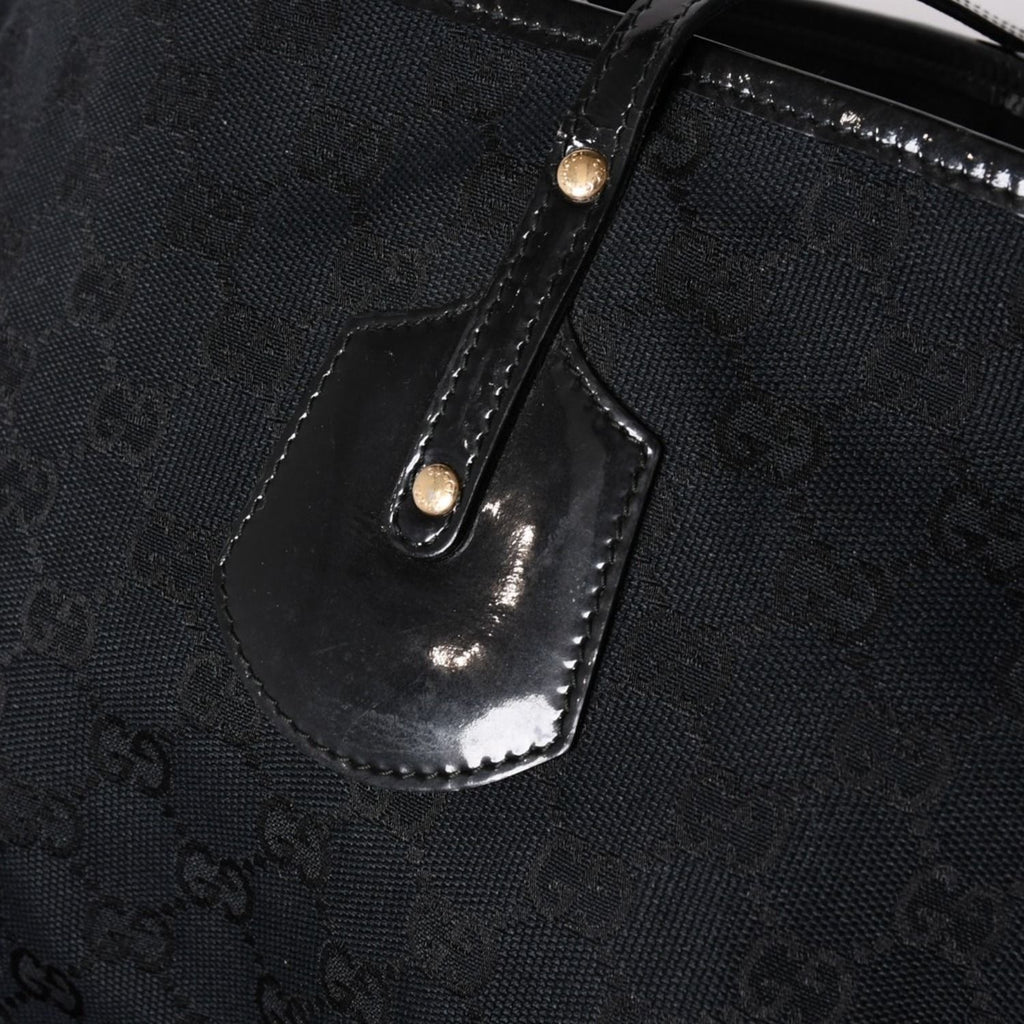 Gucci GG Canvas Jolly Tote Black Patent Handbag Gold — view 8