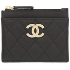 Chanel Quilted CC Logo Leather Black Fragment Case Wallet